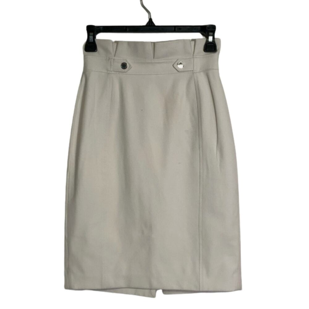 White House Black Market Women's Cream Midi Pencil Skirt Size 00 USED